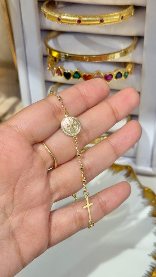 PULSERA DENARIO SAN BENITO ORO LAMINADO