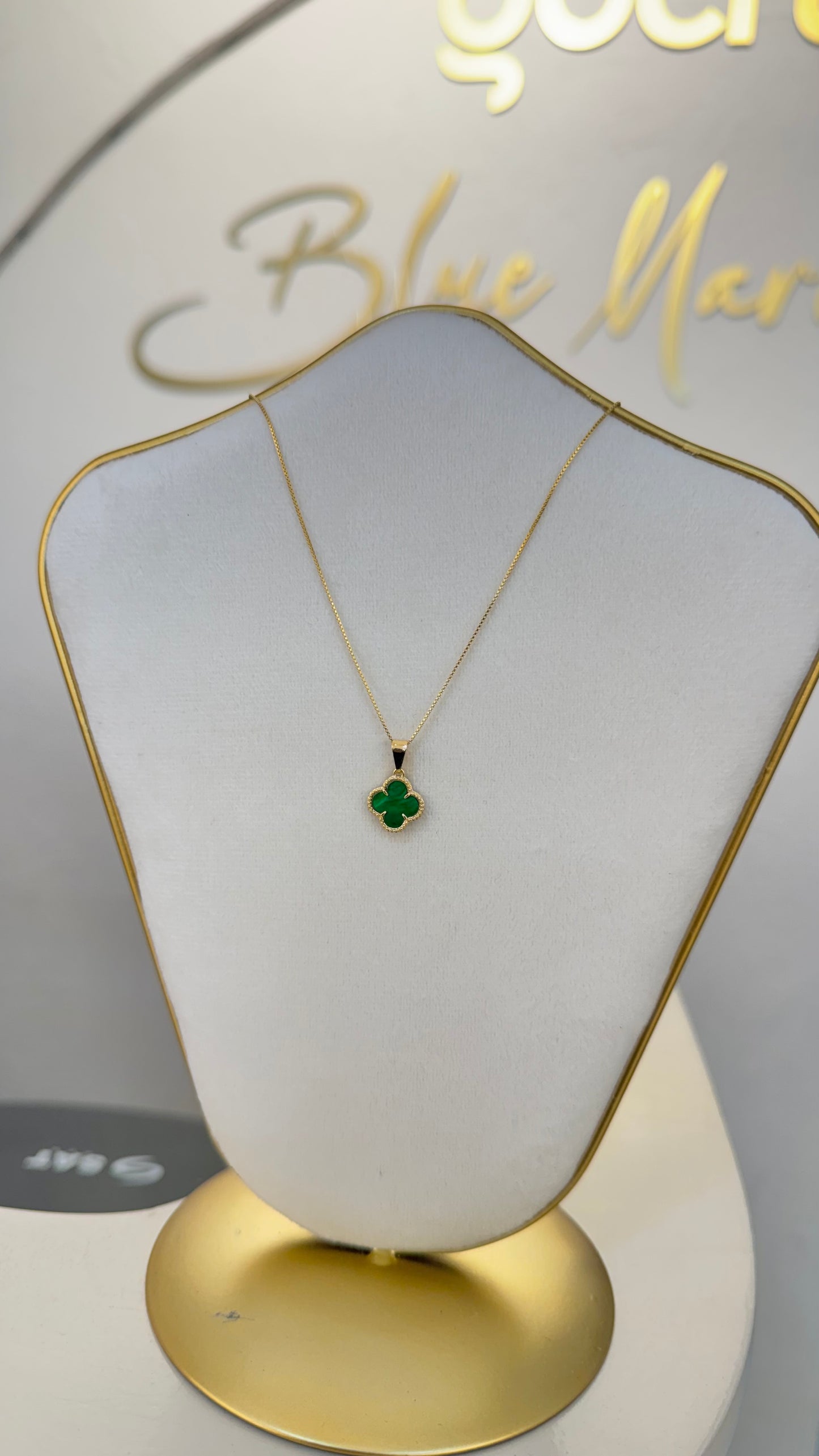 CADENA TRÉBOL VERDE ORO LAMINADO