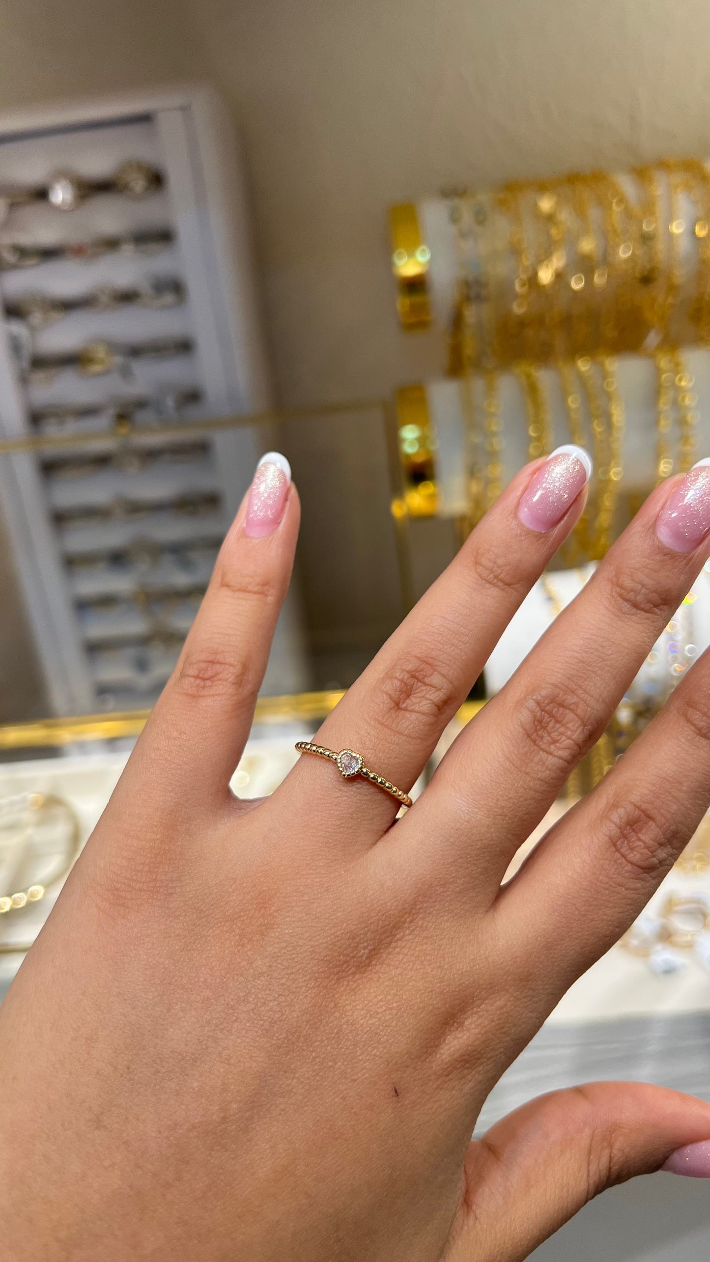 ANILLO CRISTAL CORAZONES ORO LAMINADO