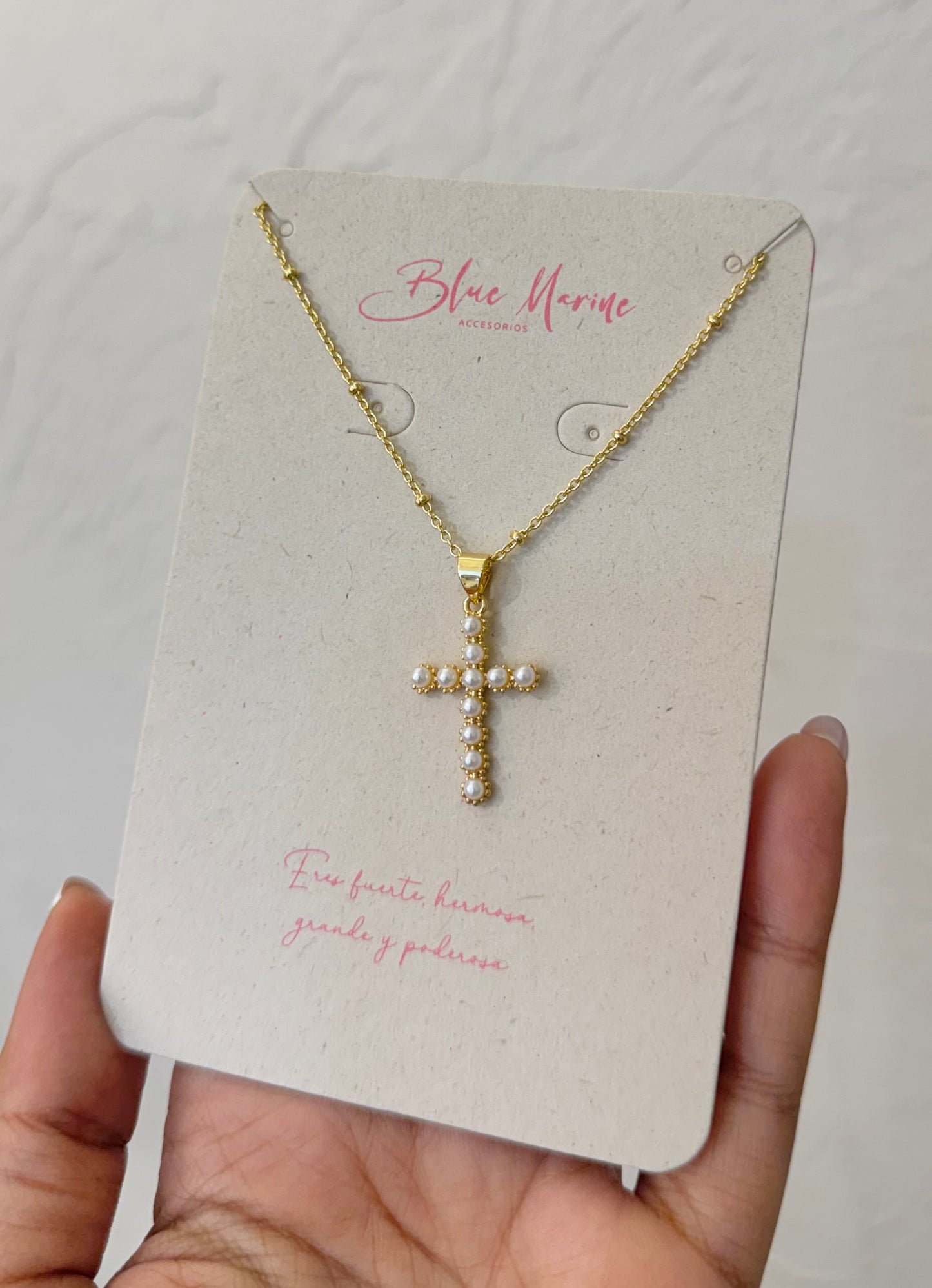 CADENA CRUZ PERLAS