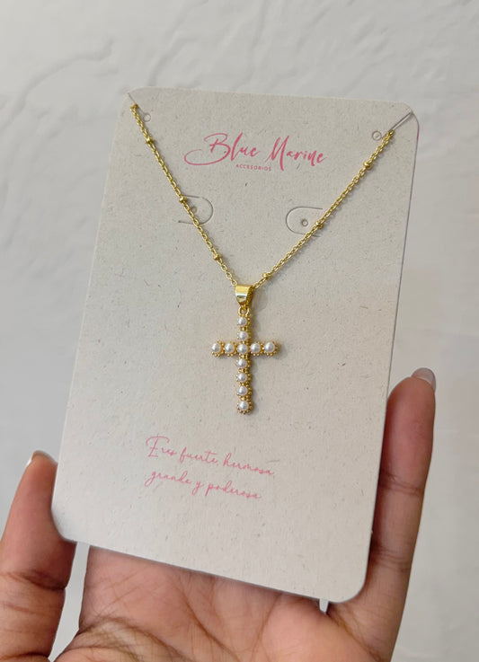 CADENA CRUZ PERLAS