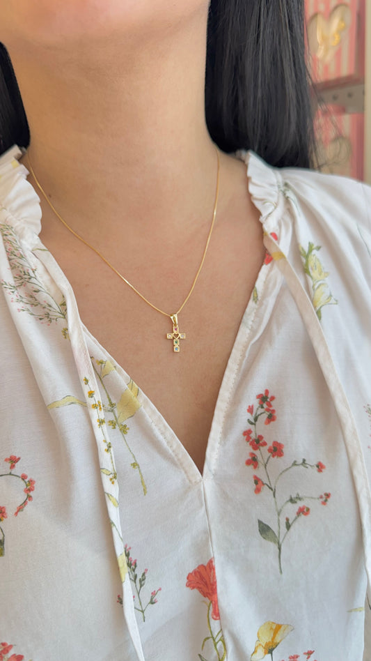 CADENA CRUZ DE COLORES ORO LAMINADO