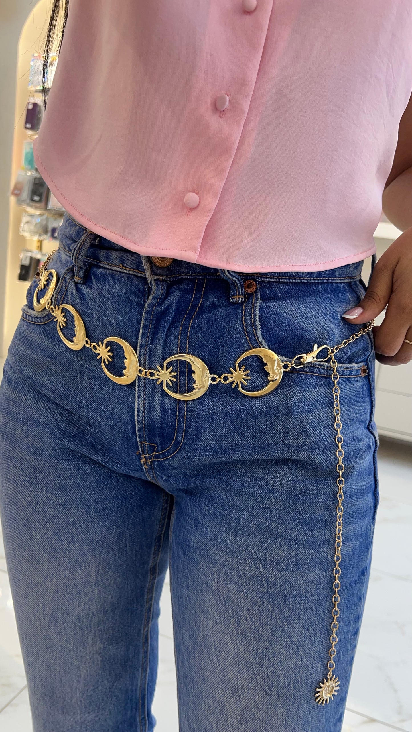 CADENA CINTURÓN VINTAGE LUNA DORADA