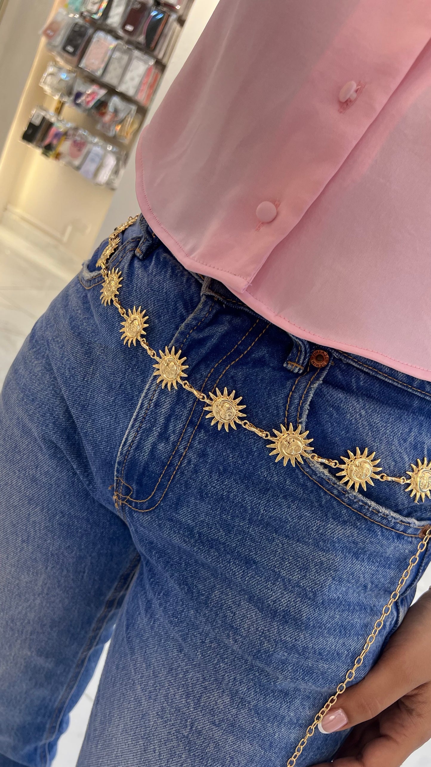 CADENA CINTURÓN VINTAGE SOLES DORADOS