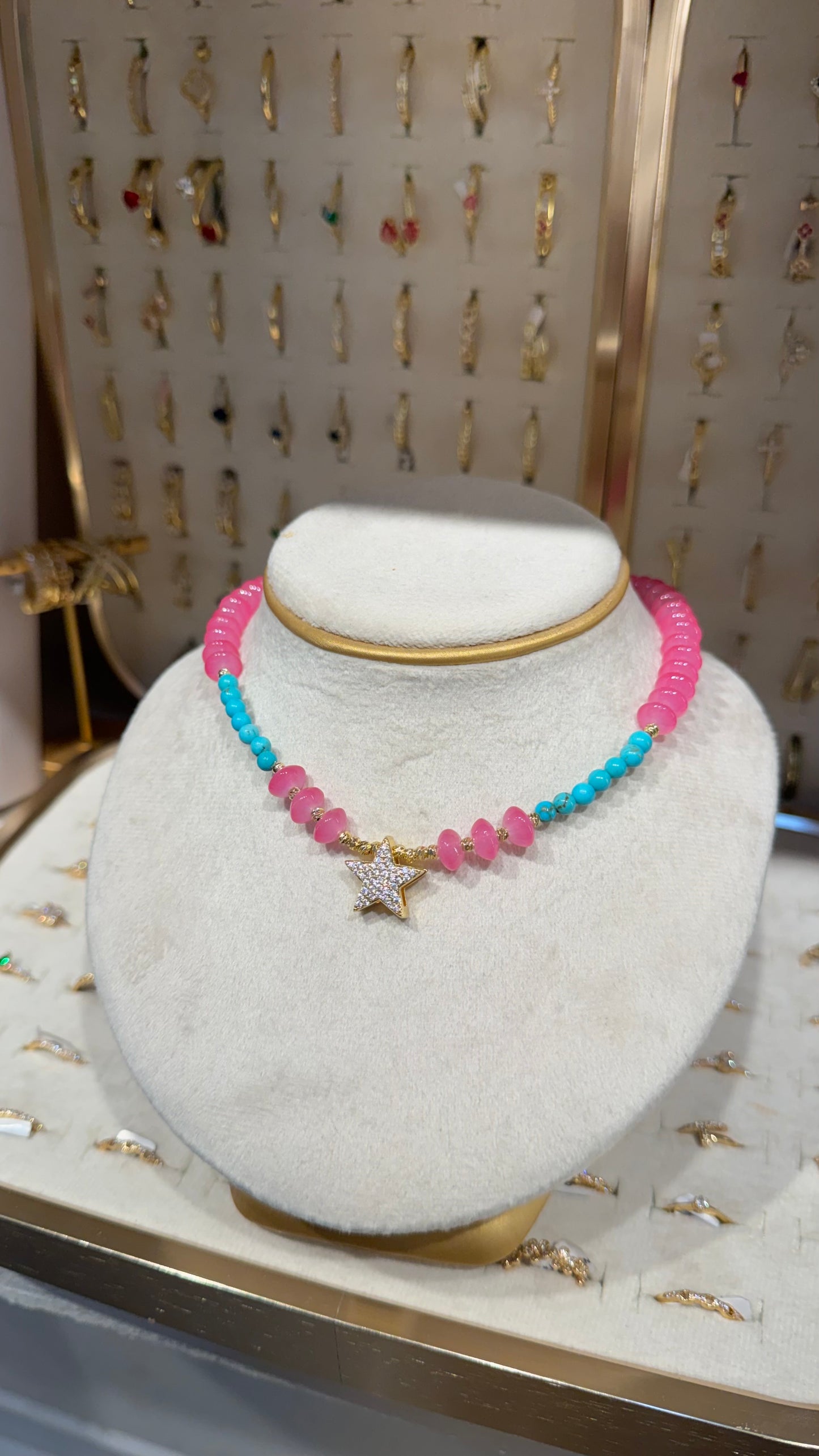 CADENA PIEDRAS FUCSIA ESTRELLA