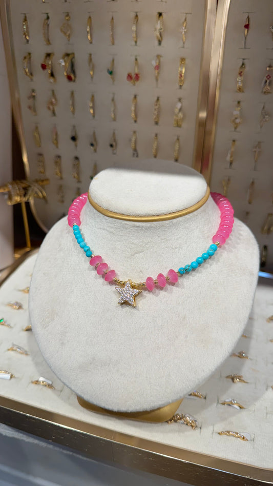 CADENA PIEDRAS FUCSIA ESTRELLA