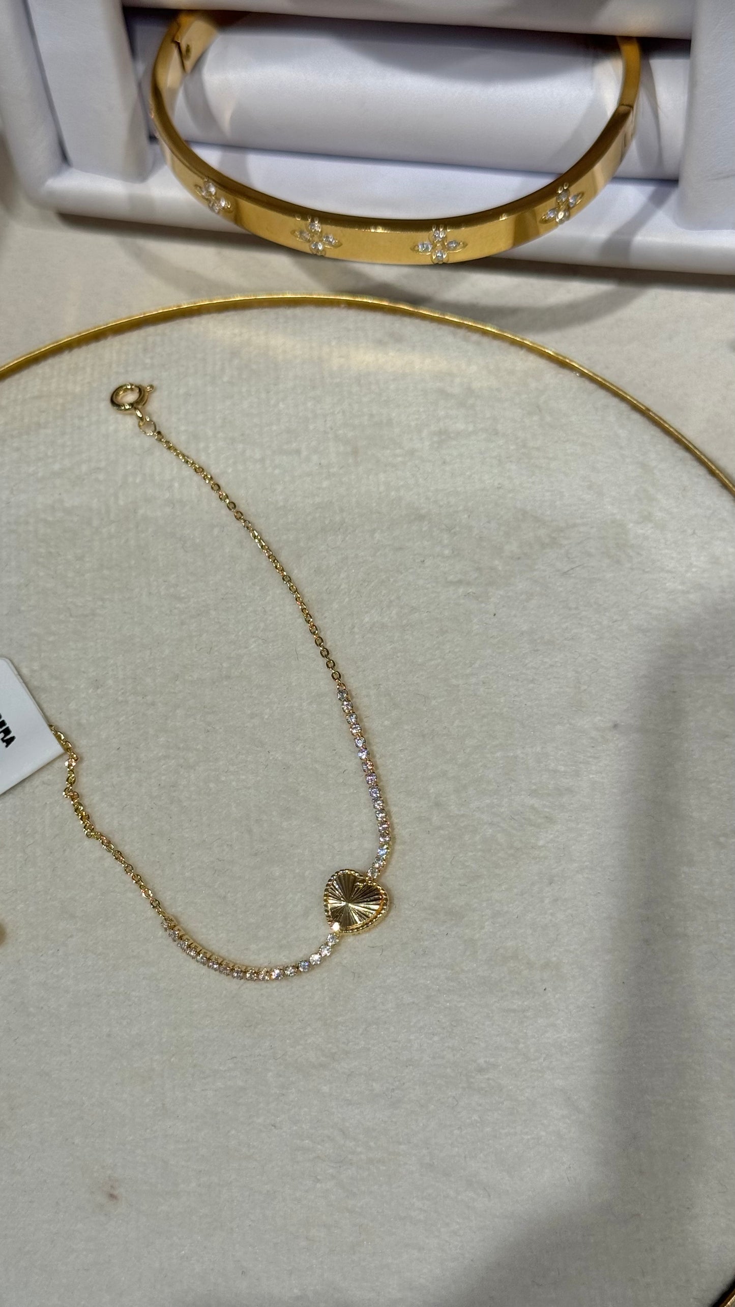 PULSERA TENIS CORAZÓN ORO LAMINADO 15-17cm