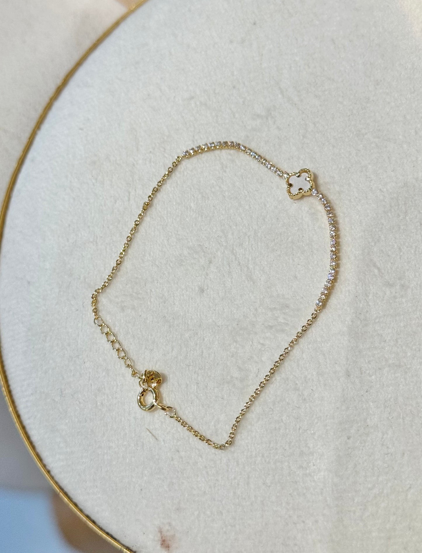 PULSERA TENIS TRÉBOL ORO LAMINADO 15-17cm