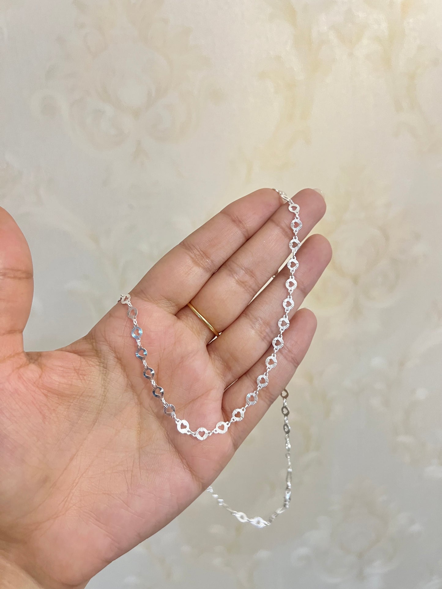 CADENA TEJIDO CORAZONES PLATA LEY925