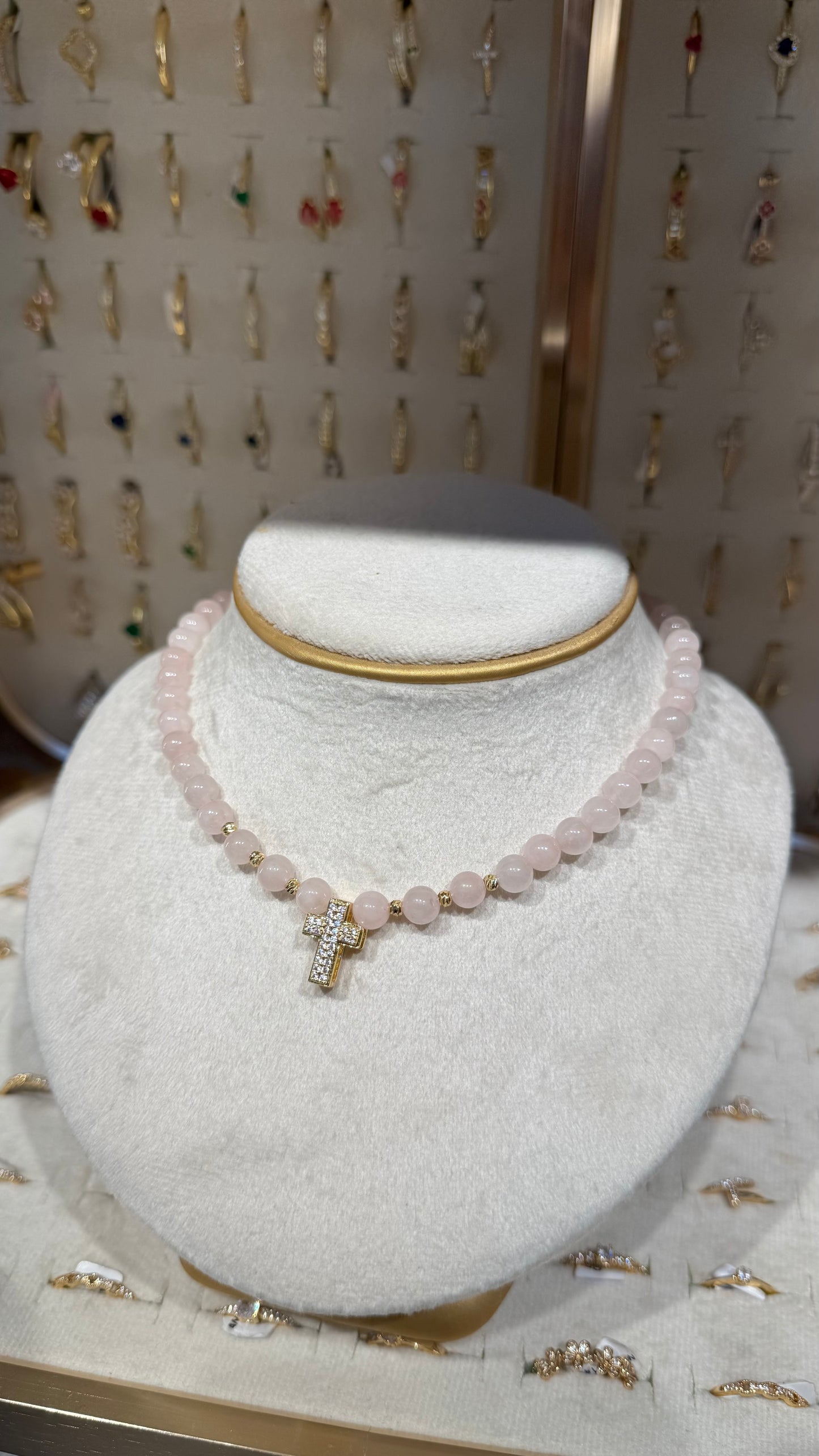 CADENA CUARZO ROSA CRUZ
