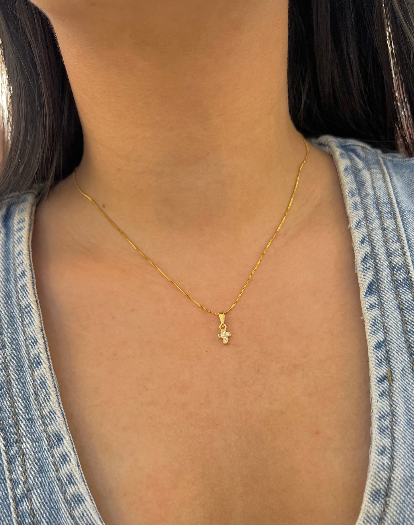 CADENA MINI CRUZ ORO LAMINADO