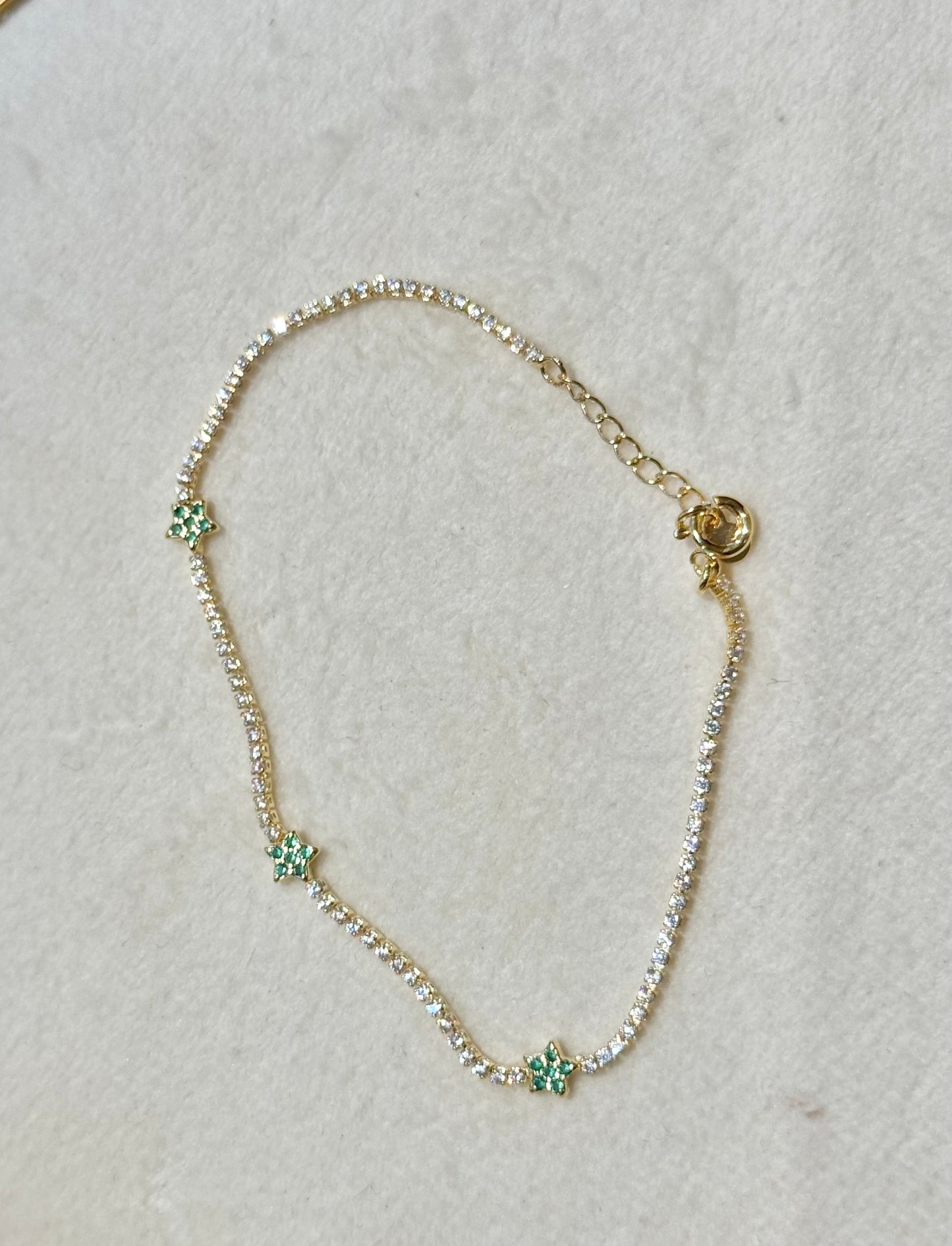 PULSERA TENIS FLOR VERDE ORO LAMINADO 15-17cm