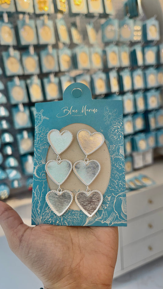ARETE 3 CORAZONES BRONCE PLATEADO