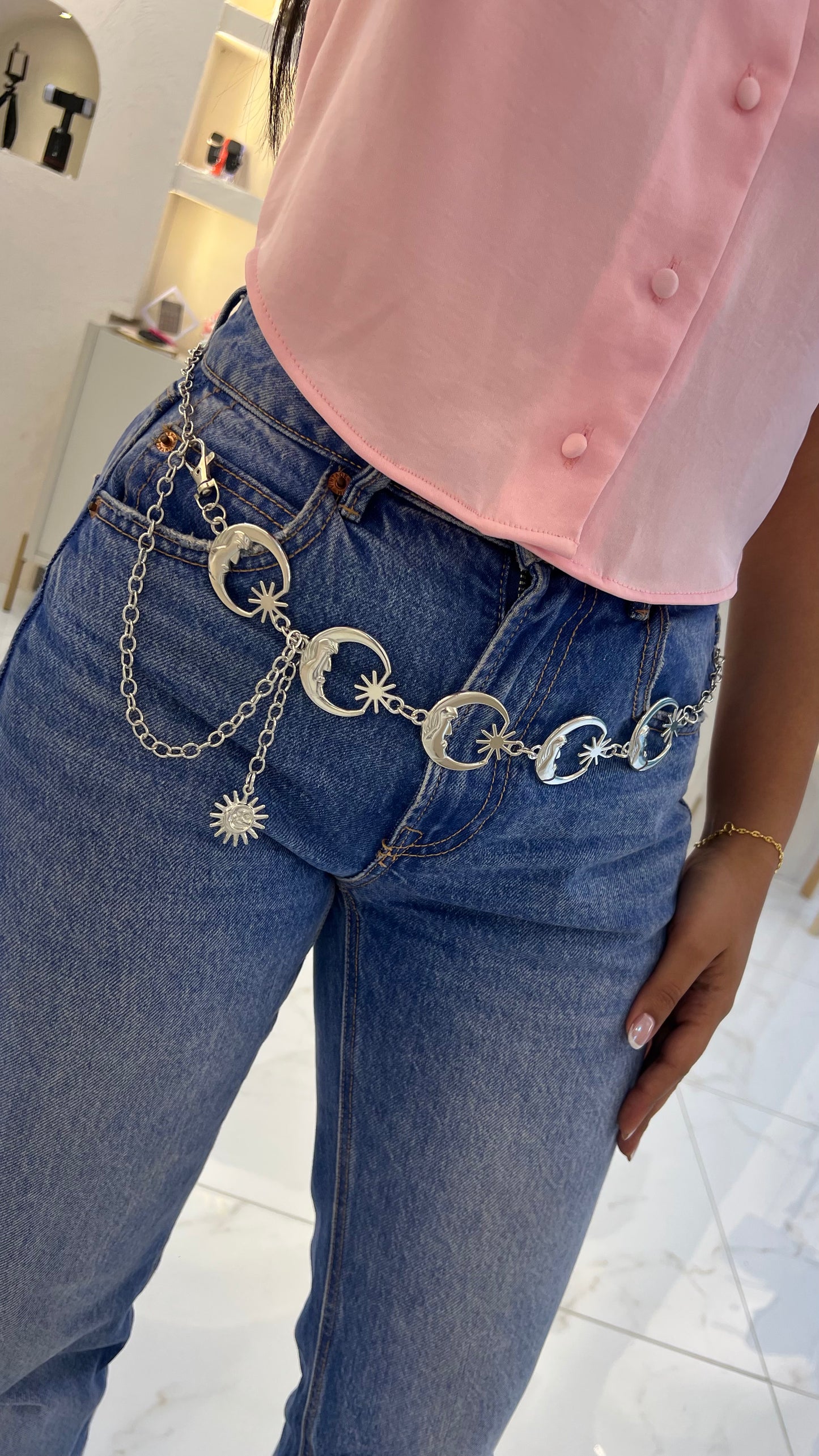 CADENA CINTURÓN VINTAGE LUNA PLATEADA