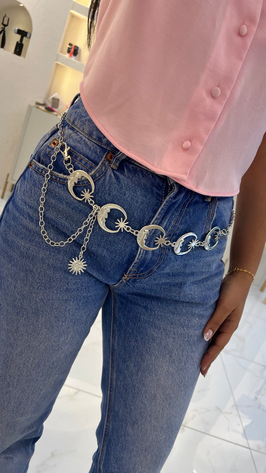 CADENA CINTURÓN VINTAGE LUNA PLATEADA