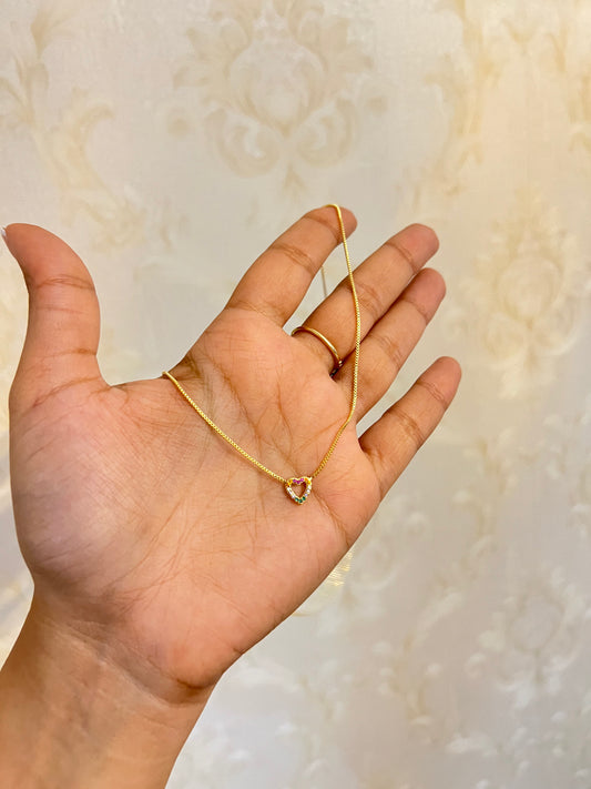 CADENA CORAZÓN DE COLORES ORO LAMINADO