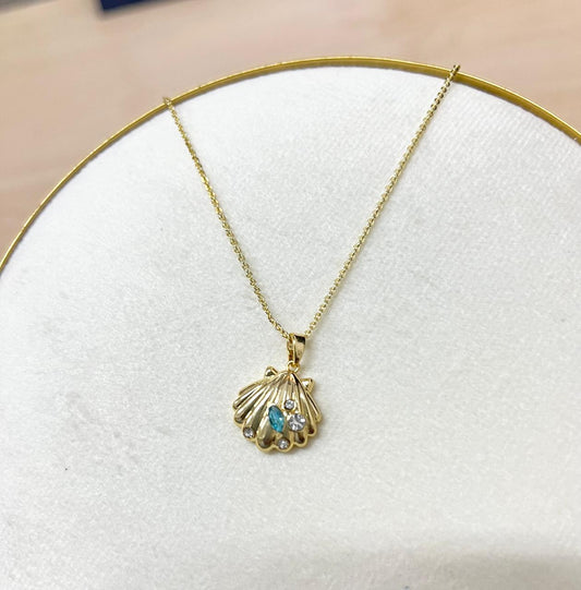 CADENA CONCHA PIEDRA AZUL